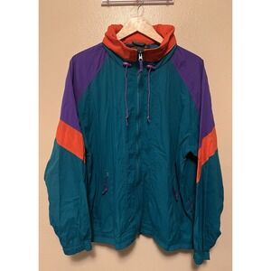 Vtg Eddie Bauer Jacket Windbreaker 80s 90s Colorblock Full Zip Hooded Mens Sz L